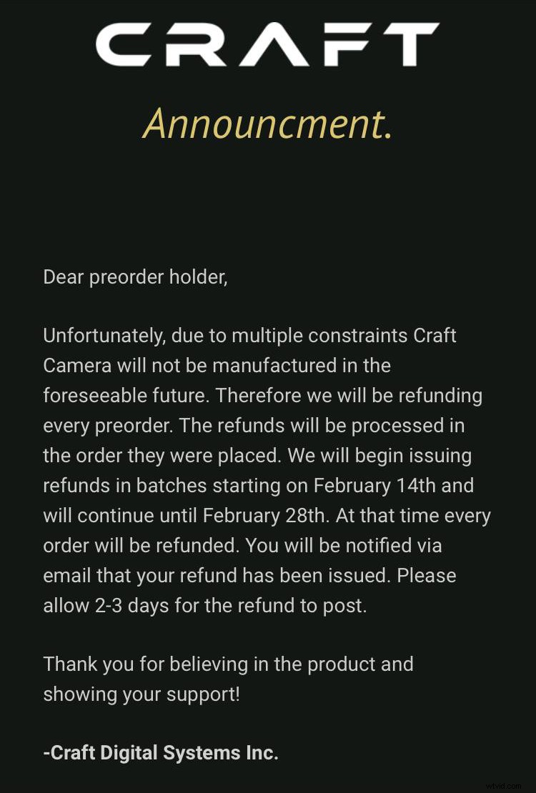 Craft Camera Officially Canceled: Preorder Refunds Now Available