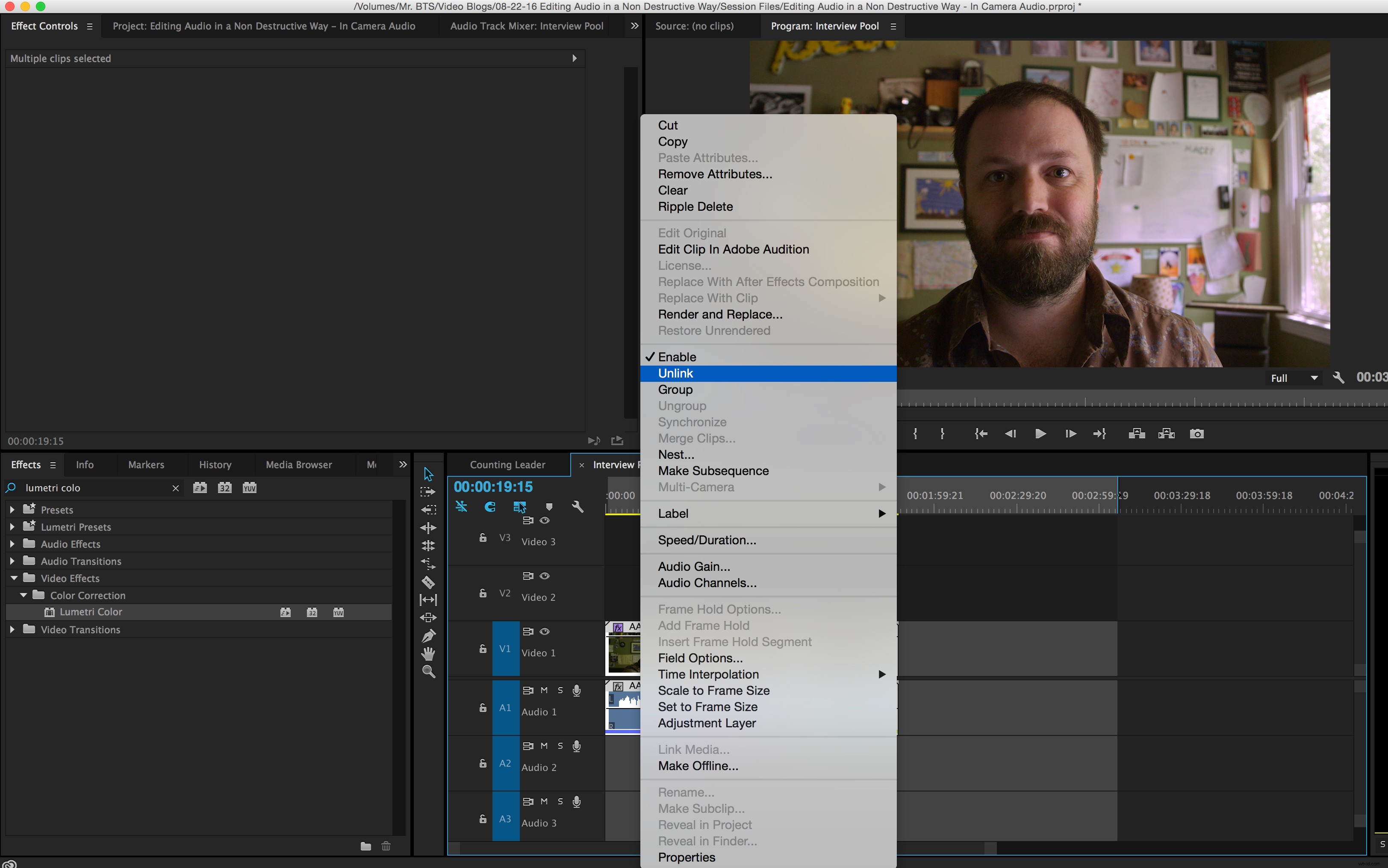 Efficiently Edit Multiple Internal Camera Audio Files Simultaneously in Premiere Pro & Audition