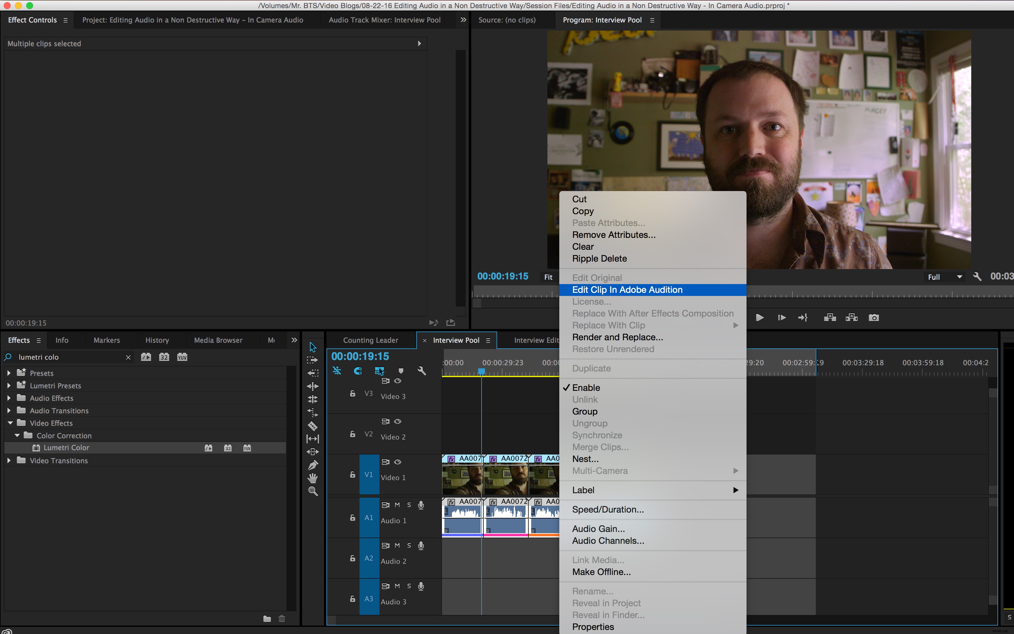 Efficiently Edit Multiple Internal Camera Audio Files Simultaneously in Premiere Pro & Audition