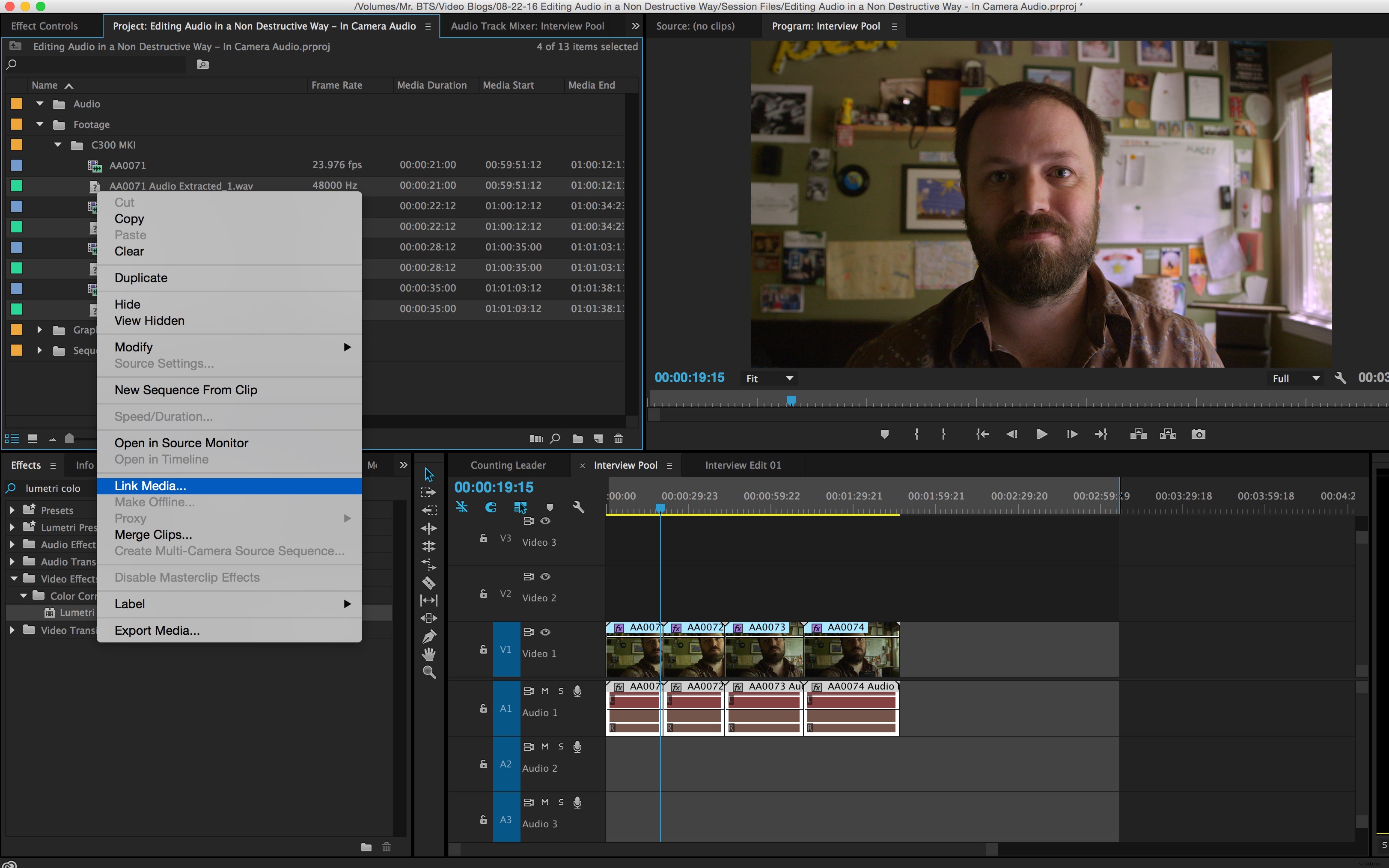 Efficiently Edit Multiple Internal Camera Audio Files Simultaneously in Premiere Pro & Audition