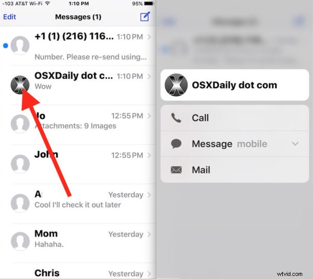 Quickly Switch to Phone, FaceTime, or Email from iPhone Messages Using 3D Touch
