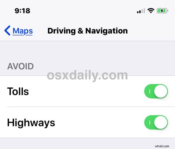 How to Enable or Disable  Avoid Highways  in Apple Maps on iPhone