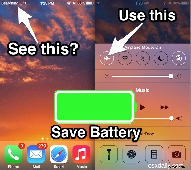 Extend iPhone Battery Life: Enable Airplane Mode to Stop  Searching...  in Weak Signals