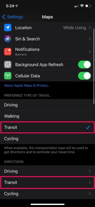 How to Set Default Navigation Mode in Apple Maps on iPhone: Driving, Cycling, Transit, Walking